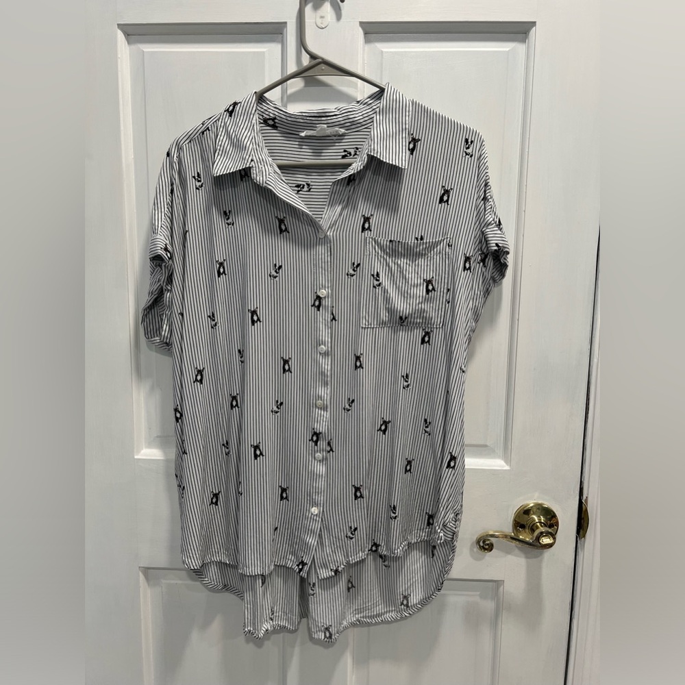 JANE & DELANCEY French Bulldog Frency Striped Button Down SIZE XL Pre Loved